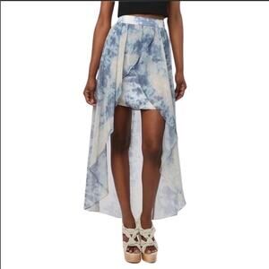 UO KIMCHI BLUE Tidal Tie Dye White Ruffle High Low Chiffon Maxi Mini Skirt 6